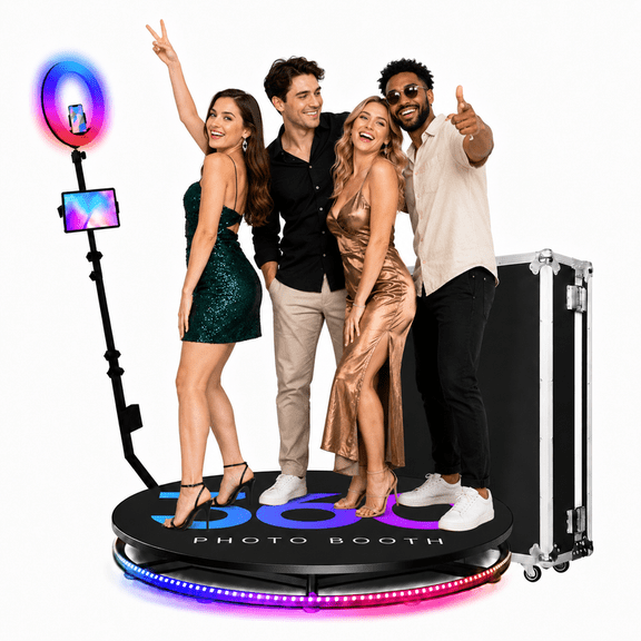 360 Photo Booth Machine with 39.6-Inch RGB Platform for 4-6 People, Ring Light, Free Logo Customization and Flight Case for Parties & Events