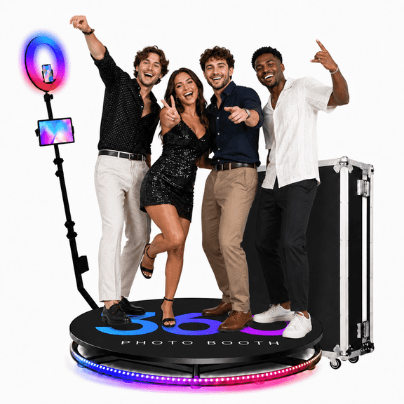 360 Photo Booth Machine with 39.7-Inch RGB Platform for 4-6 People, Ring Light, Free Logo Customization and Flight Case for Parties & Events