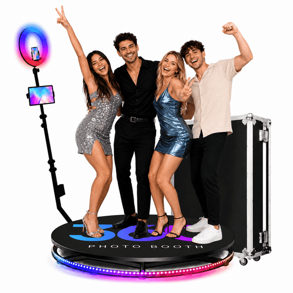 360 Photo Booth Machine with 39.8-Inch RGB Platform for 4-6 People, Ring Light, Free Logo Customization and Flight Case for Parties & Events