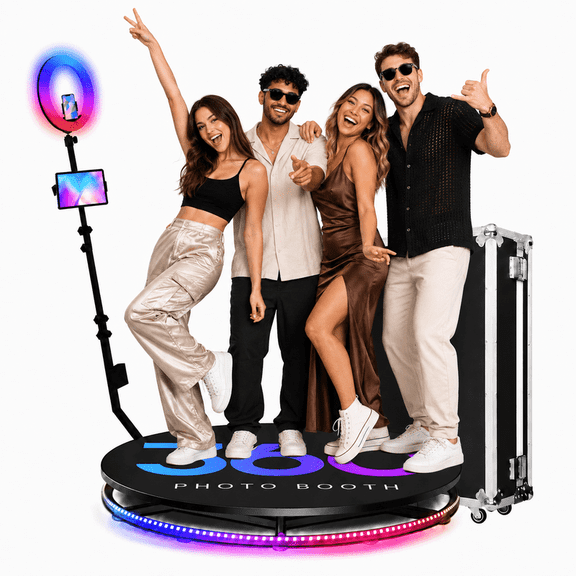 360 Photo Booth Machine with 39.9-Inch RGB Platform for 4-6 People, Ring Light, Free Logo Customization and Flight Case for Parties & Events