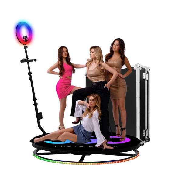 360 Photo Booth Machine with Ring Light, Rgb Platform & Flight Case,100cm(40inch)