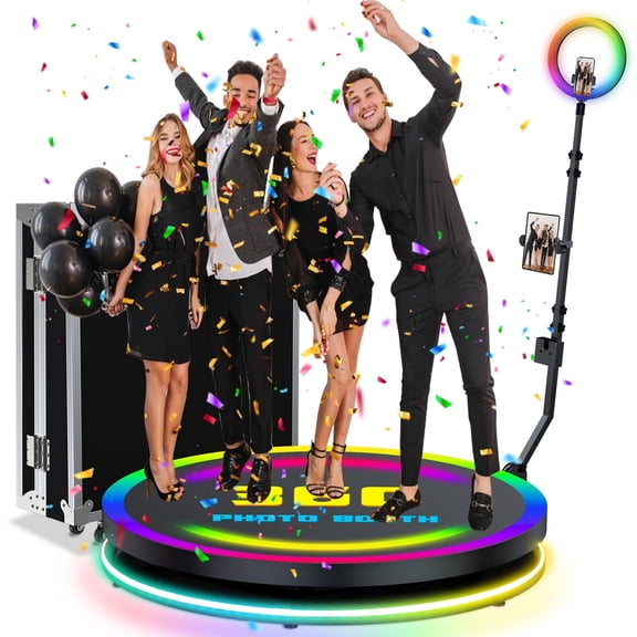 360 Photo Booth Machine with Rotating Selfie Light, 31.5" Automatic Spin Video Booth for Parties, Weddings, Birthdays, events