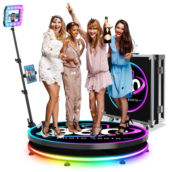 360 Photo Booth for Parties 40"/100cm for 4-7 People, Square LED Light Lasts 6-8H, App & Remote 360 Photo Booth Machine Automatic Rotation Photography and Video Recording(40"/100cm)