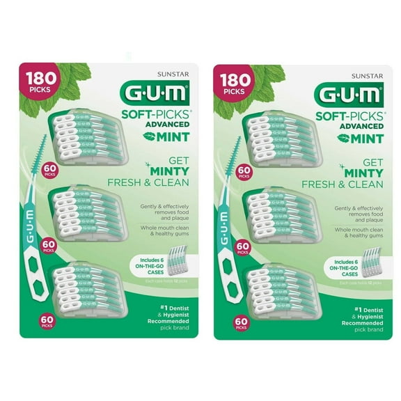 360 Picks, Sunstar Gum Soft-Picks Advanced, Soft Rubber Bristle, Curved Design Get Minty Fresh and Clean
