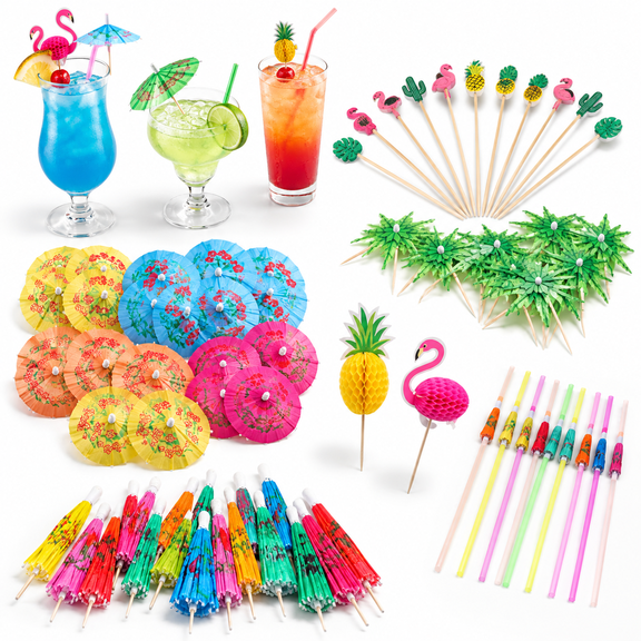 360-Piece Cocktail Drink Garnish Set with Umbrella Picks and Tropical Decorations