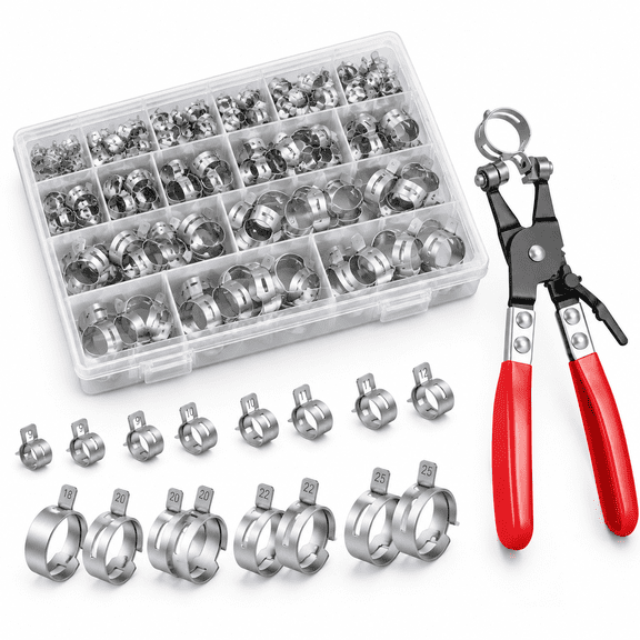 360-Piece Spring Band Hose Clamp Assortment Kit, 5-34mm 24 Sizes, Grey Steel