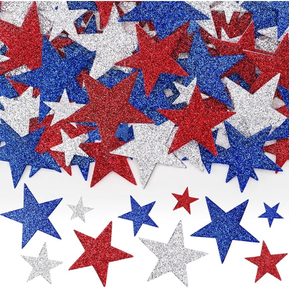 360 Piece Star Stickers Red Blue Silver USA Patriotic Self Adhesive 4th of July Glitter Foam Shaped Art Craft Memorial Independence Day Decor