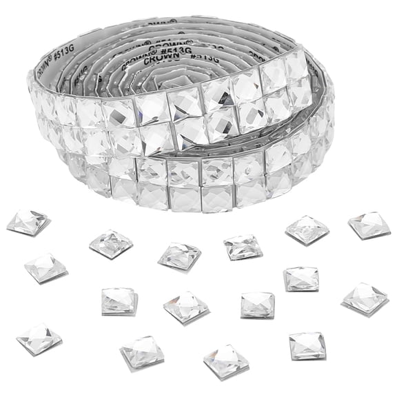 360 Pieces 10mm Glass Self-Adhesive Rhinestone Tiles Silver Multi-Faceted Diamond Stickers Double Strips Glass Rhinestone Tape