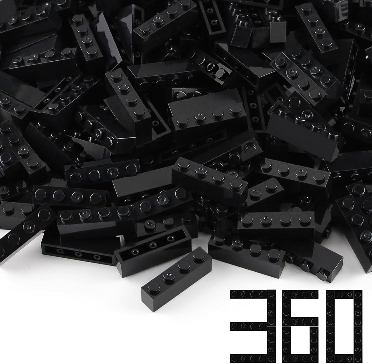 360 Pieces 1x4 Bricks Black Classic Parts Building Creative Play Blocks ...