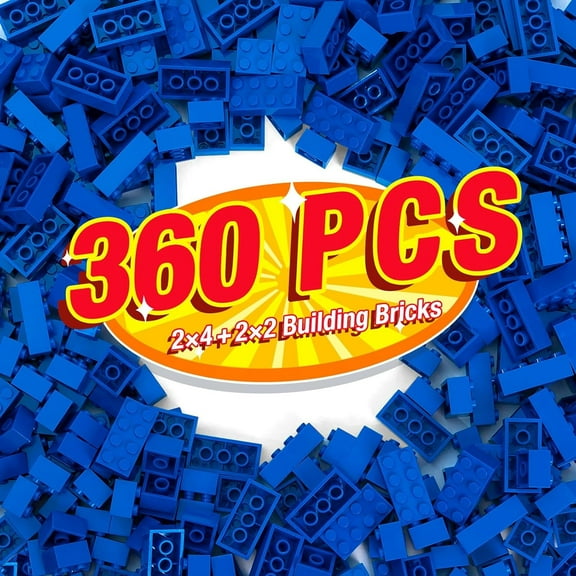 360 Pieces Building Bricks, Classic Basic Flats Parts and Pieces - 2x4 Brick x200 and 2x2 Brick x160, Moc Building Bulks Compatible with All Major Brands, Blue