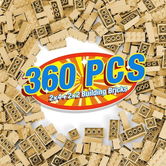 360 Pieces Building Bricks, Classic Basic Flats Parts and Pieces - 2x4 Brick x200 and 2x2 Brick x160, Moc Building Bulks Compatible with All Major Brands, Tan