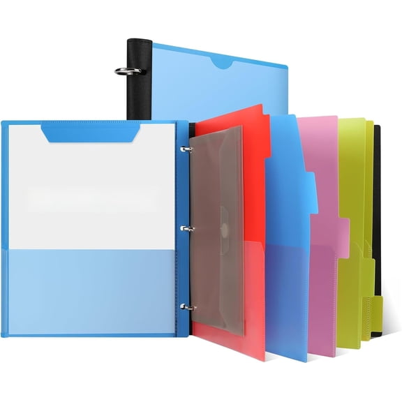 360° Pivotable Project Organizer Folder, 3 Ring Binder 1 Inch, Customizable Cover Multi Pocket Folder Binder, 13 Pocket Folders, Blue