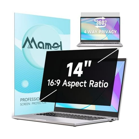 360 Privacy Screen for Laptop 14 Inch 16:9, 4 Way Computer Monitor Privacy Shield, Matte Anti Glare Blue Light Filter Compatible with Lenovo Hp Dell Acer Asus Thinkpad Envy Xps