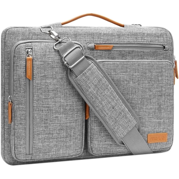 360 Protective Laptop Shoulder Bag,15-15.6 inch Computer Bags Compatible with MacBook Pro 16 inch, HP, Dell, Lenovo, Asus Notebook,Side Open Messenger Bag with 4 Zipper Pockets, Gray