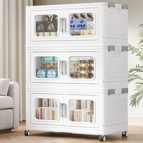 360 Qt Extra Large Stackable Storage Bins with Lid, 90Gal Collapsible Closet Organizer and Storage Drawers with Wheels, Plastic Storage Box for Closet Clothes Organization,White