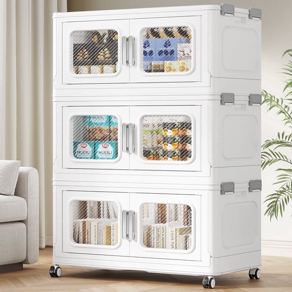 360 Qt Extra Large Stackable Storage Bins with Lid, 90Gal Collapsible Closet Organizer and Storage Drawers with Wheels, Plastic Storage Box for Closet Clothes Organization,White
