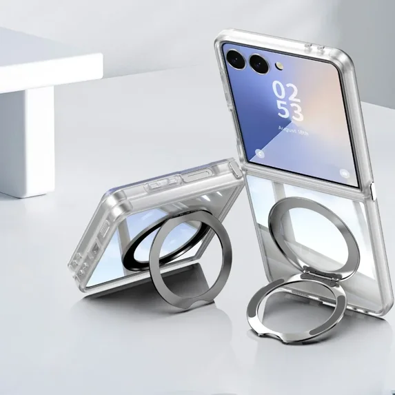 360° Ring Holder Clear Phone Case for Samsung Galaxy Z Flip 7 FE 6 5 Flip7 Flip6 Flip5 5G Kickstand TPU+PC Magnetic Cover