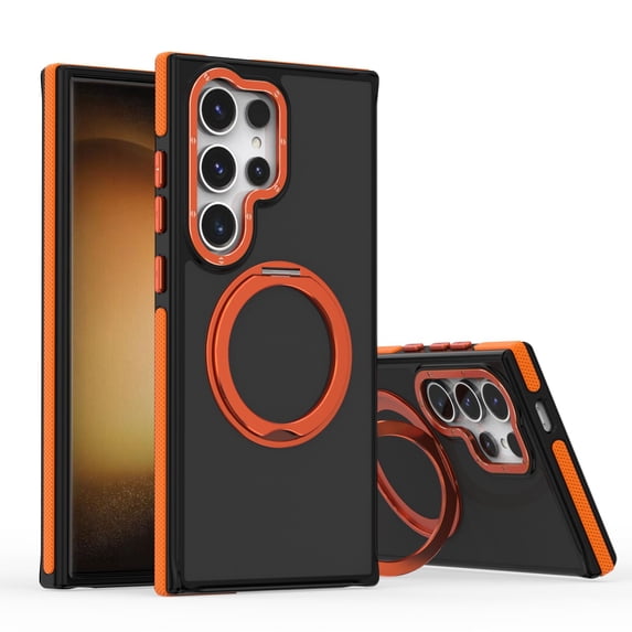 360° Ring Stand Magnetic for Samsung Galaxy S23 Plus Case, Anti-Fingerprint Military Drop Protection Compatible with MagSafe Matte Soft Edge Slim Back Phone Case for Samsung Galaxy S23 Plus - Orange