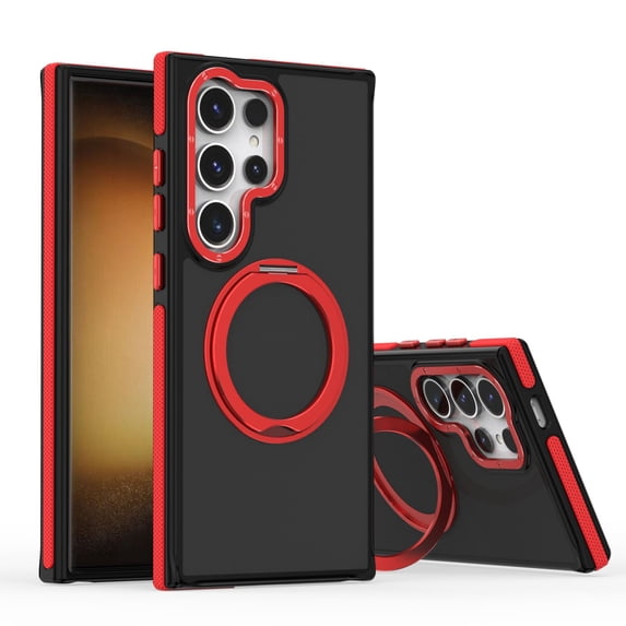 360° Ring Stand Magnetic for Samsung Galaxy S23 Plus Case, Anti-Fingerprint Military Drop Protection Compatible with MagSafe Matte Soft Edge Slim Back Phone Case for Samsung Galaxy S23 Plus - Red