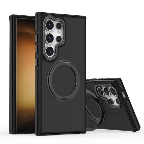 360° Ring Stand Magnetic for Samsung Galaxy S24 Case, Anti-Fingerprint Military Drop Protection Compatible with MagSafe Matte Soft Edge Slim Back Phone Case for Samsung Galaxy S24 - Black