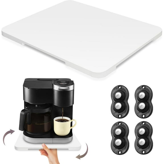 360 Rolling Tray Bamboo Appliance Slider for Kitchen Appliances, Coffee Maker Mat Tray for Countertops Sliding Tray for Coffee Maker Appliances Mat Easily from Under The Cabinet White 11.613.9