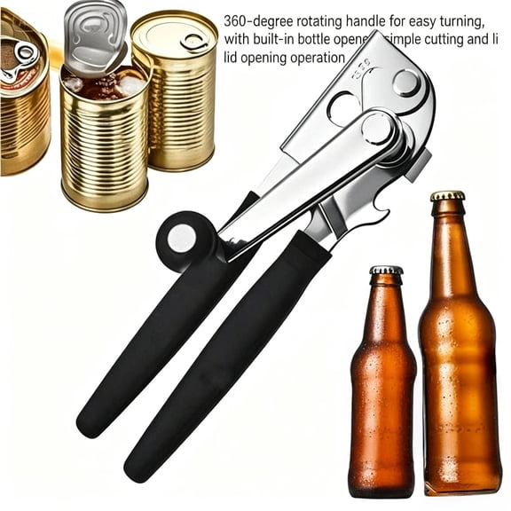 360 °   Rotary Manual Can Opener, Stainless Steel Multi-Functional Can Opener with Built-in Bottle Opener