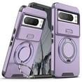 thumbnail image 1 of 360° Rotatable + 100° Fold Ring Stand Slim Fit Case for Google Pixel 9 / 9 Pro, with Sliding Camera Cover Shockproof Drop Protection Matte Hybrid Phone Cover, Support Magnetic Car Mount, Purple, 1 of 10