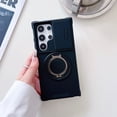 thumbnail image 1 of 360° Rotatable + 100° Fold Ring Stand Slim Fit Case for Samsung Galaxy S25 Edge, with Sliding Camera Cover Shockproof Drop Protection Matte Hybrid Phone Cover, Support Magnetic Car Mount, Black, 1 of 9