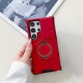 thumbnail image 1 of 360° Rotatable + 100° Fold Ring Stand Slim Fit Case for Samsung Galaxy S25 Ultra, with Sliding Camera Cover Shockproof Drop Protection Matte Hybrid Phone Cover, Support Magnetic Car Mount, Red, 1 of 9