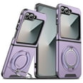 thumbnail image 1 of 360° Rotatable + 100° Fold Ring Stand Slim Fit Case for Samsung Galaxy Z Flip 6, Luxury Shockproof Drop Protection Matte Hybrid Phone Cover, Support Magnetic Car Mount, Purple, 1 of 9