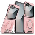 thumbnail image 1 of 360° Rotatable + 100° Fold Ring Stand Slim Fit Case for Samsung Galaxy Z Flip 6, Luxury Shockproof Drop Protection Matte Hybrid Phone Cover, Support Magnetic Car Mount, Pink, 1 of 9