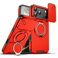thumbnail image 1 of 360° Rotatable + 100° Fold Ring Stand Slim Fit Case for iPhone 17 Pro Max, with Sliding Camera Cover Shockproof Drop Protection Matte Hybrid Phone Cover, Support Magnetic Car Mount, Red, 1 of 10