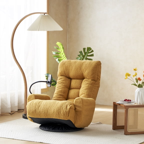 360° Rotatable Adjustable Leisure Chaise, 5-Position Reclining Game & Lounge Chair with Head & Waist Support, Built-in Spring Cushion & Phone Holder, Foldable Sofa Chair for Living Room
