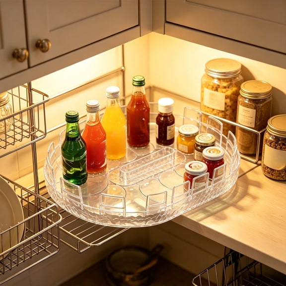 360 Rotatable Adjustable Storage Turntable, Oval Organizer for Fridge Bottles, Kitchen Counter Spice Jar Multi Scene Storage Rack
