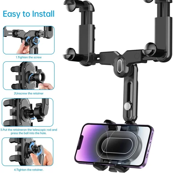 360 Rotatable And Retractable Multifunctional Car Rear View Mirror Phone Holder