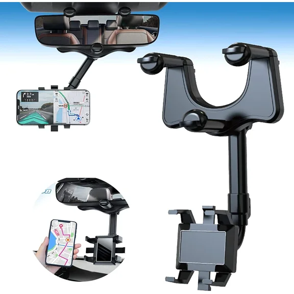 360 Rotatable And Retractable Multifunctional Rearview Mirror Car Phone Holder