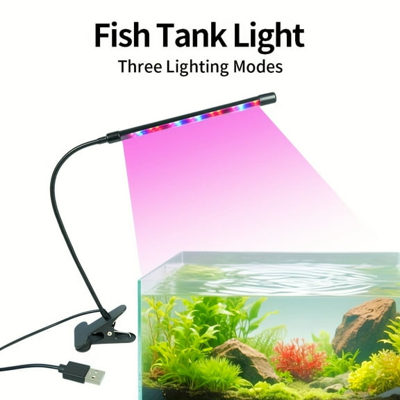360 ° Rotatable Aquarium LED Light, USB Powered Fish Tank Light with Full Spectrum for Aquatic Plants, Clip-On Freshwater Fish Tank Lighting, No Battery Needed
