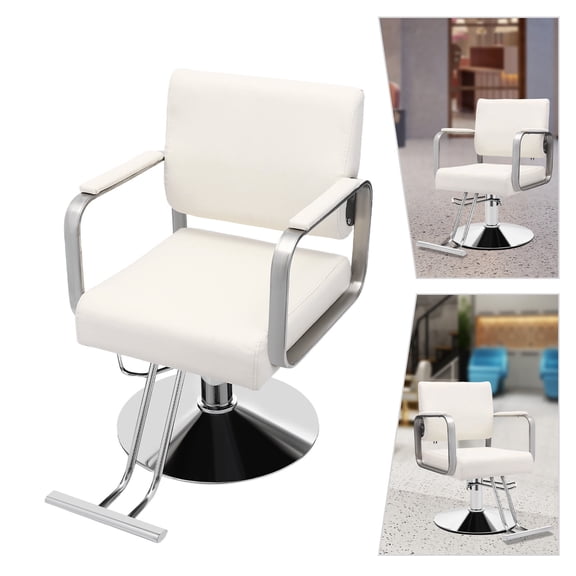 360° Rotatable Barber Salon Chair with Adjustable Height, Stylist Chairs for Salon (Beige-white, Silver)