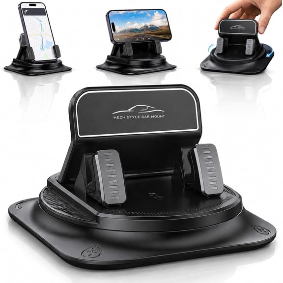 360 Rotatable Car Phone Holder, Dashboard Mount with Washable Gel Pad, Non-Slip Spring Clip Phone Stand for Hands-Free Calling & GPS Navigation