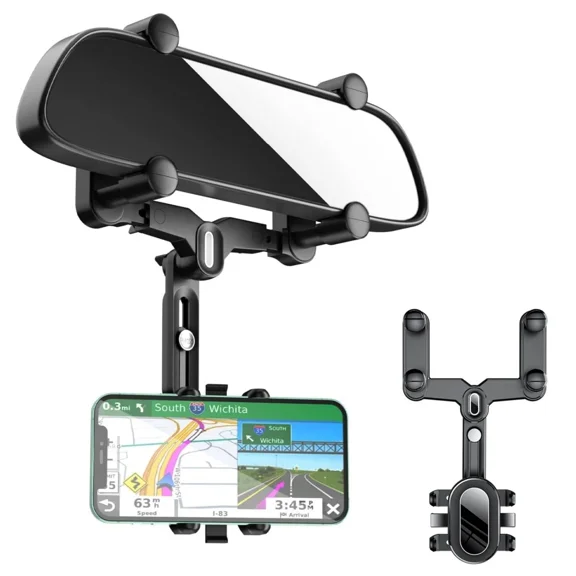 360 Rotatable Car Rear View Mirror Phone Holder Mount Stand For All 4"-7" Phone