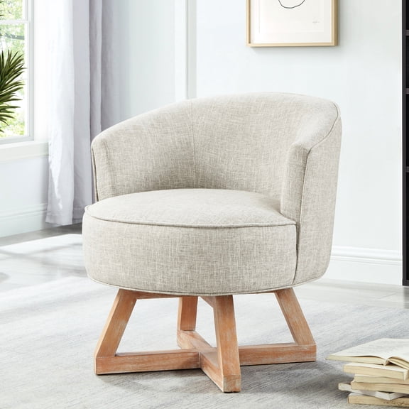 360° Rotatable Chair With Gray Linen And Wood Details Rotating Fabric Solid Support