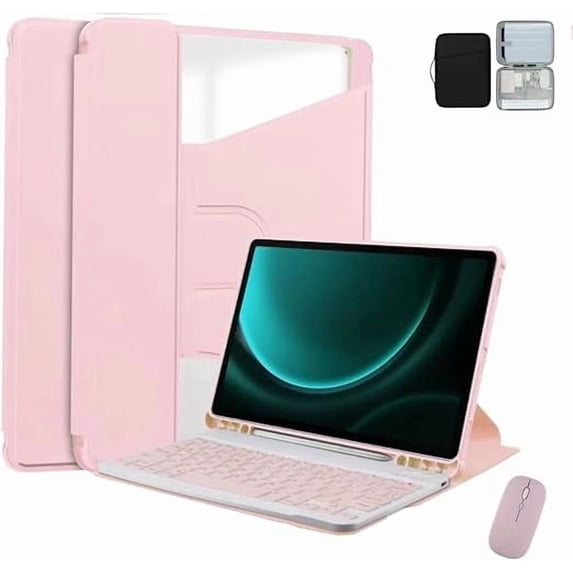 360° Rotatable Clear‑Back Keyboard Case & Mouse for Lenovo Tab M11 / Idea Tab 11 / K11 LTE 11",Pink