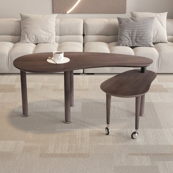 360 Rotatable Coffee Table, Wood Grain Oak Veneer Tabletop for Living Room, Bedroom, Rotating Cocktail Table with Solid Rubber Wood Legs, Waterproof and Wear-Resistant PU Paint