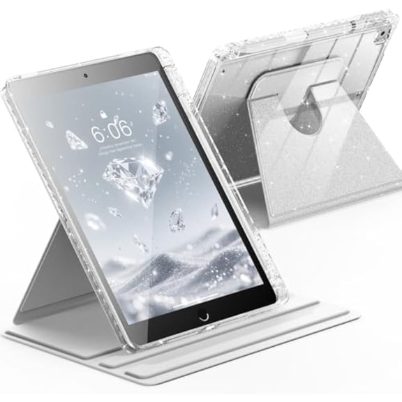 360° Rotatable Cover, Clear Back & Pencil Slot for 10.2" iPad 7th/8th/9th Gen