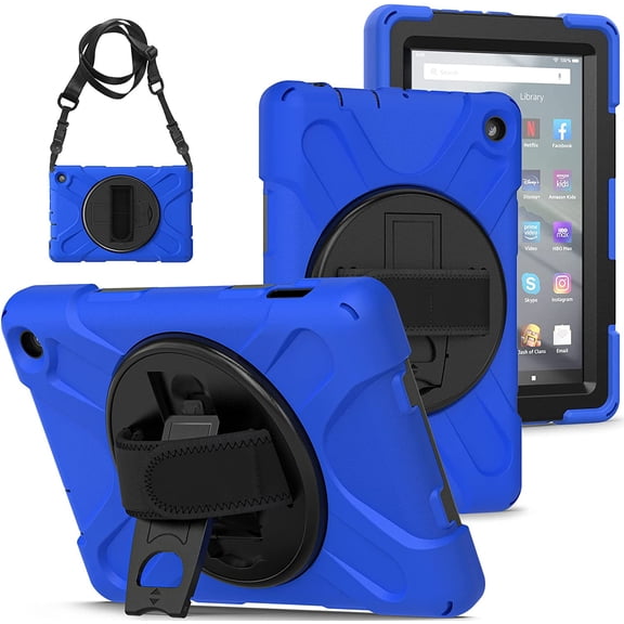360° Rotatable Fire7 2022 Case (12th Gen 7 inch) Shockproof Heavy Duty Protective Case with Shoulder Strap/Hand Strap/Kickstand Children's Case