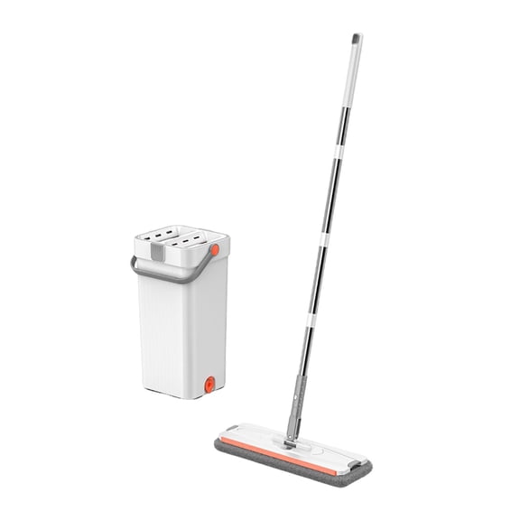360° Rotatable Flat Mop with Wringer - Mop and Bucket Set Includes 2 Microfiber Pads, 60" Long Handle for Hands-Free Floor Cleaning, Wet/Dry Wall and Hardwood Mop