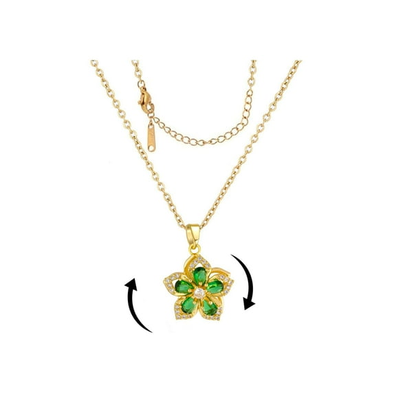 Flower Necklace for Women, 360° Rotatable Adjustable Spinning Bauhinia Pendant Necklace Birthday Gift(Green)
