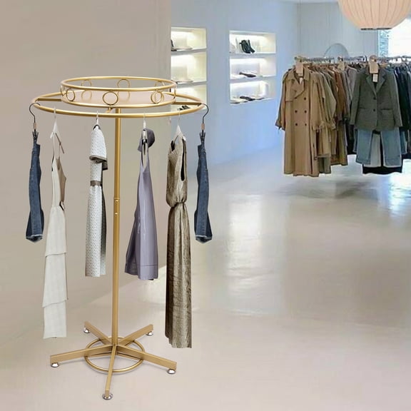 360 Rotatable Gold Clothing Rack 23.6in Diameter Adjustable Spinning Garment Display Stand for Retail Stores, Boutiques
