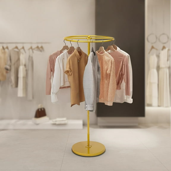 360 Rotatable Gold Round Garment Rack Floor Standing Portable Clothing Rack for Dance Halls Laundry Shops