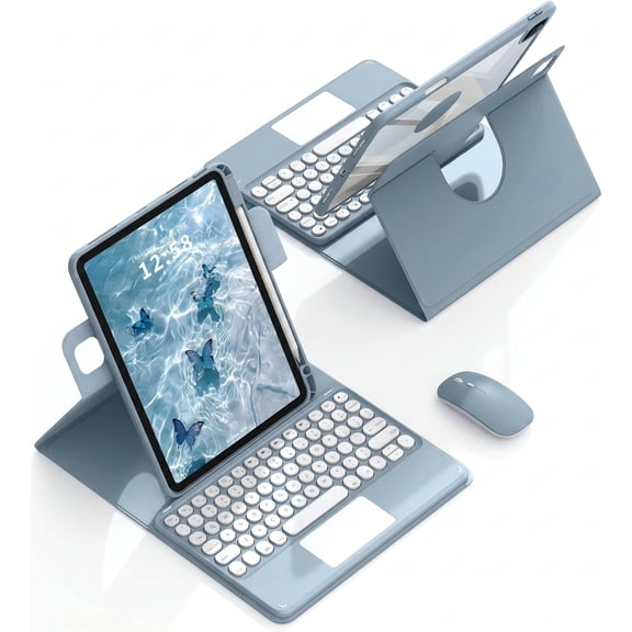 360° Rotatable Keyboard Folio with Touchpad, Color Round Keys, Detachable Magnetic Keyboard and S Pen Holder for Samsung Galaxy Tab S9 Plus / S10 Plus 12.4" (5G),Blue